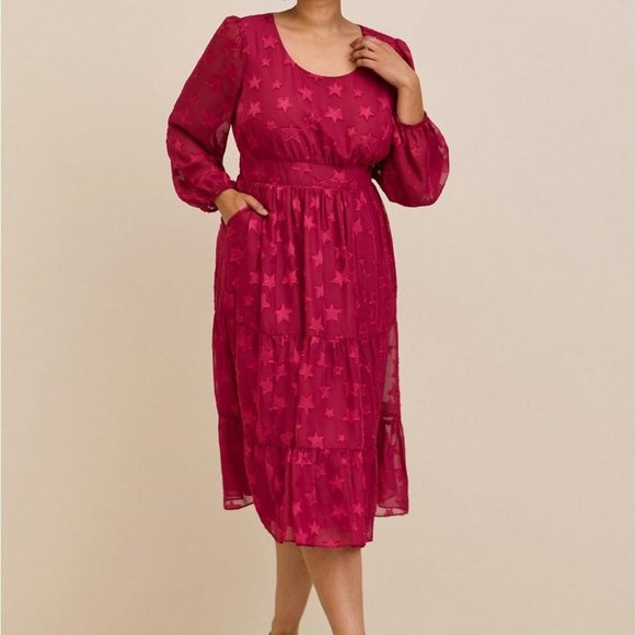 Torrid Stars Midi Clip Dot Chiffon Tiered Dress - Picture 3 of 3